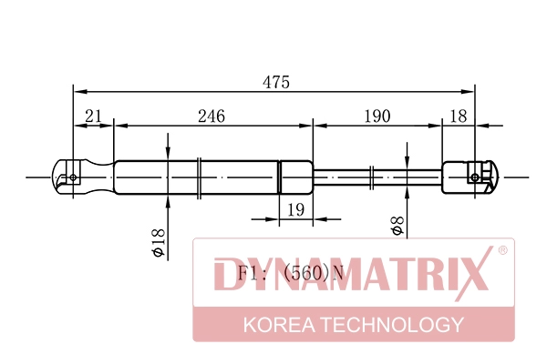 Амортизатор багажника l475 мм DYNAMATRIX-KOREA DGS0028DR