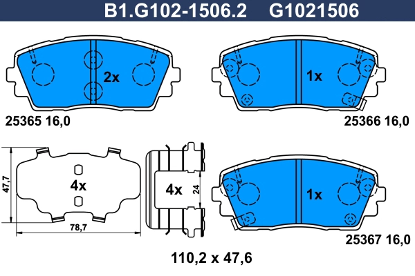 Колодки тормозные дисковые /комплект 4 шт GALFER B1-G102-1506-2