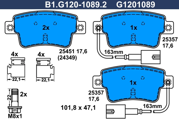 Колодки тормозные дисковые /комплект 4 шт GALFER B1-G120-1089-2