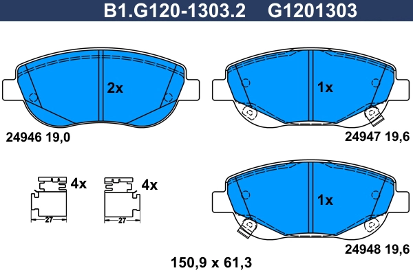 Колодки тормозные дисковые /комплект 4 шт GALFER B1-G120-1303-2