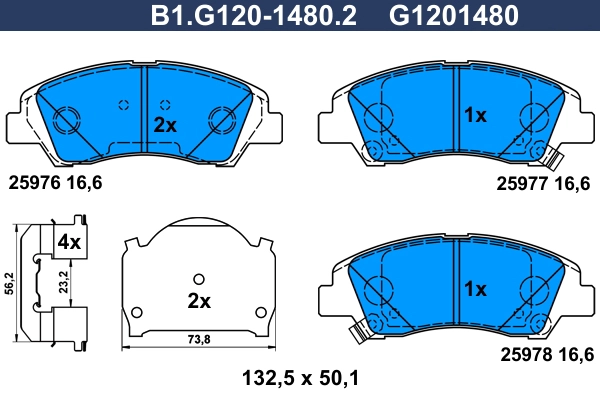 Колодки тормозные дисковые /комплект 4 шт GALFER B1-G120-1480-2