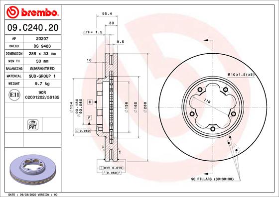 Диск тормозной передний BREMBO 09.C240.20
