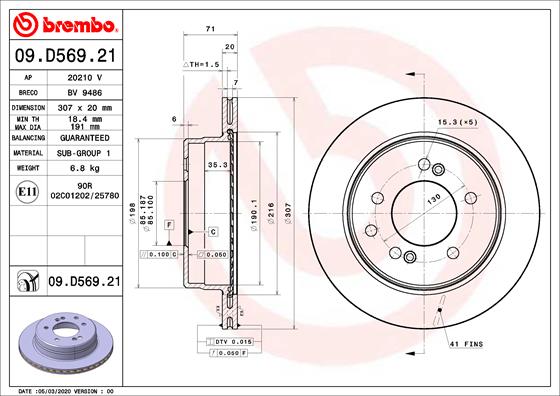Диск тормозной задний BREMBO 09.D569.21