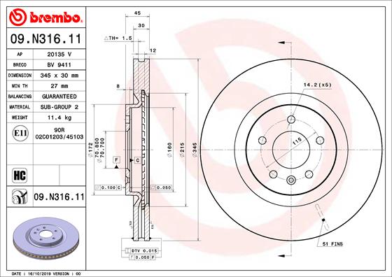 Диск тормозной передний BREMBO 09.N316.11