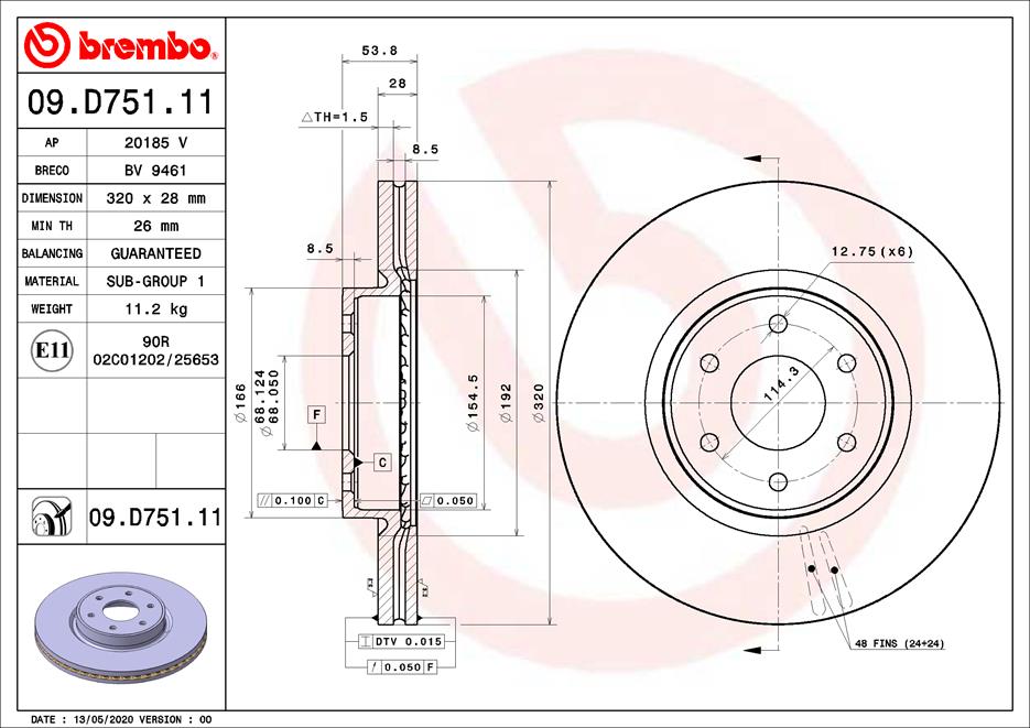 Brake disc BREMBO 09.D751.11