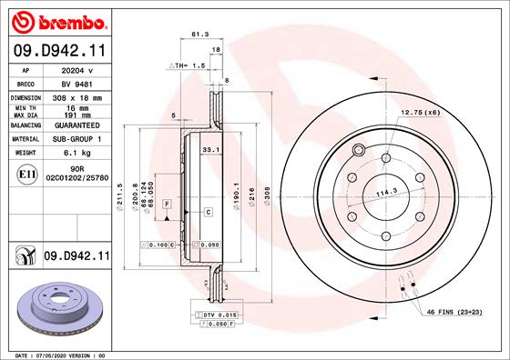 Brake disc BREMBO 09.D942.11