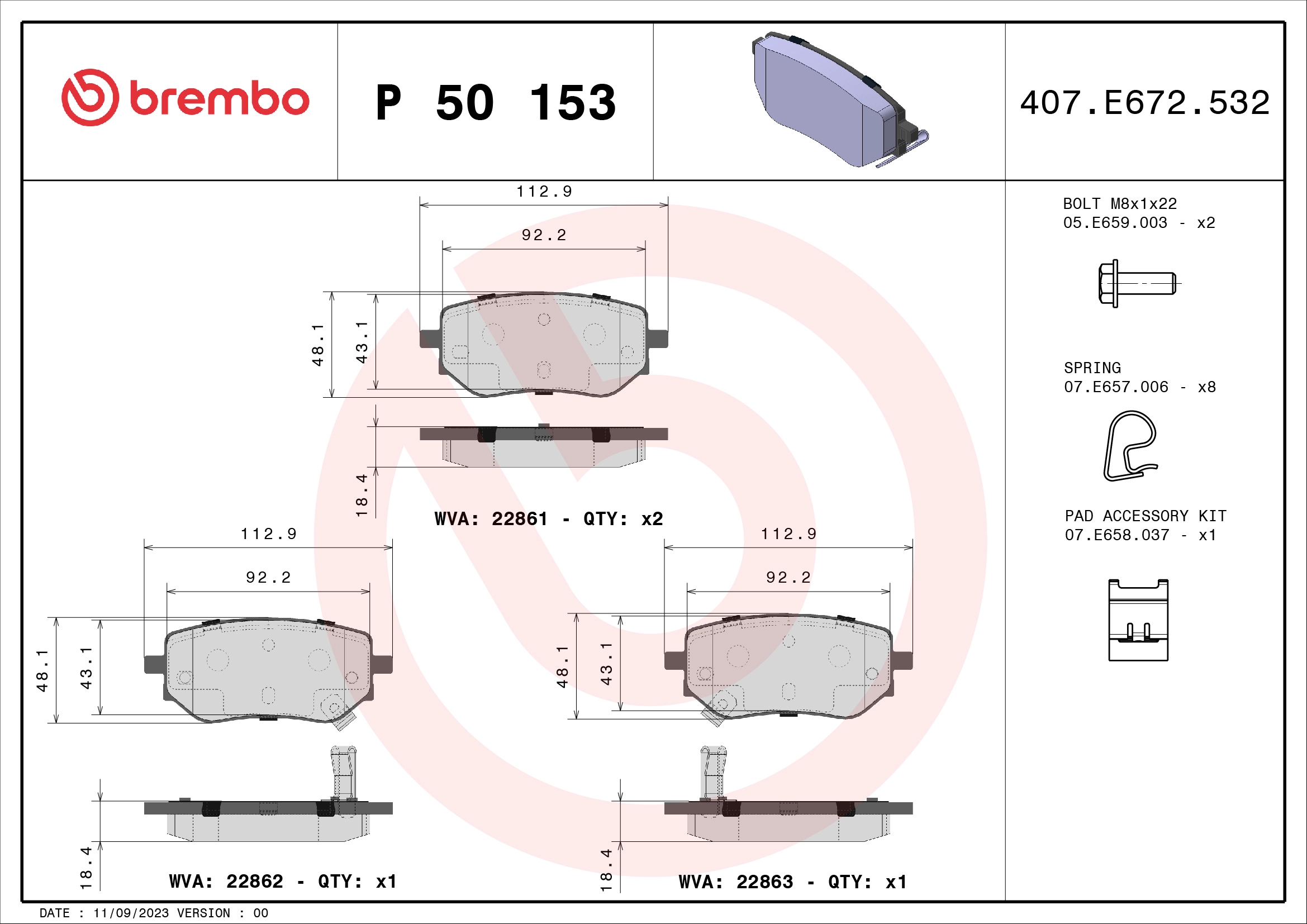 Brake pad BREMBO P50153