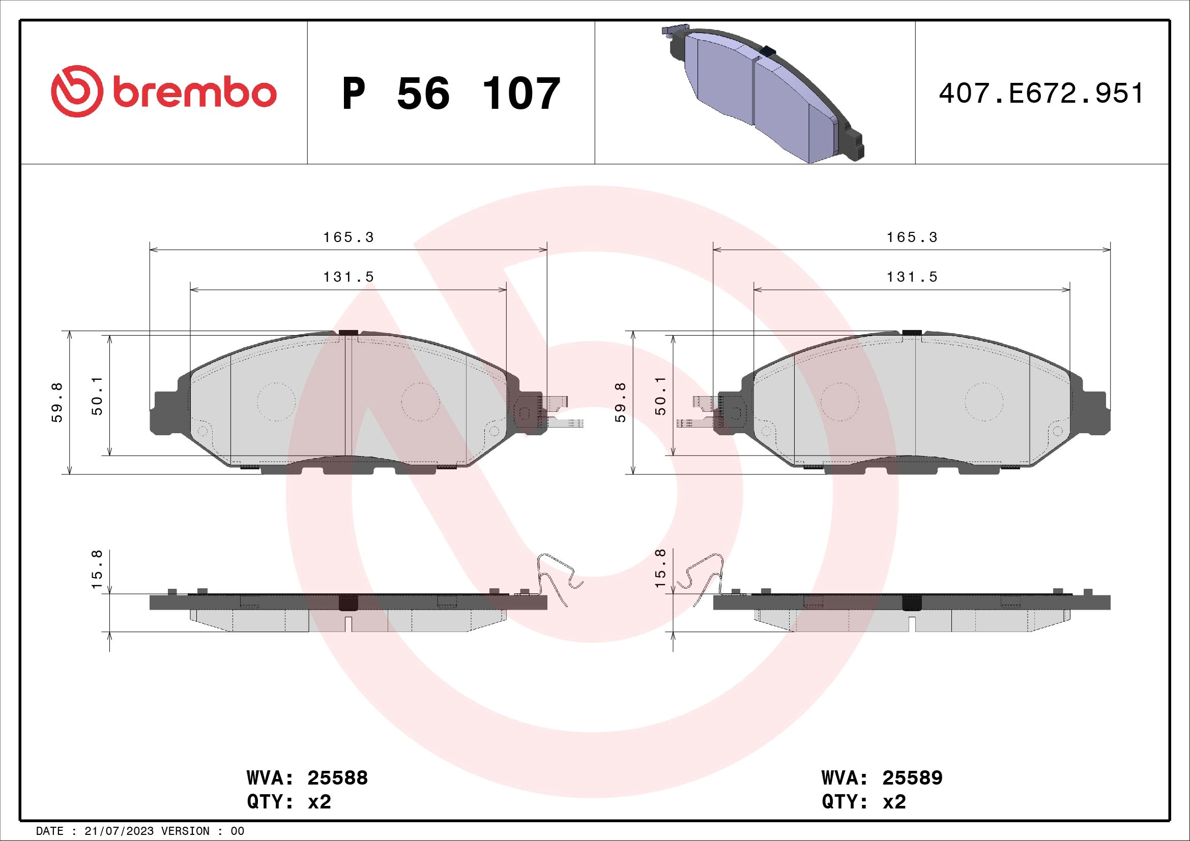 Pad BREMBO P56107
