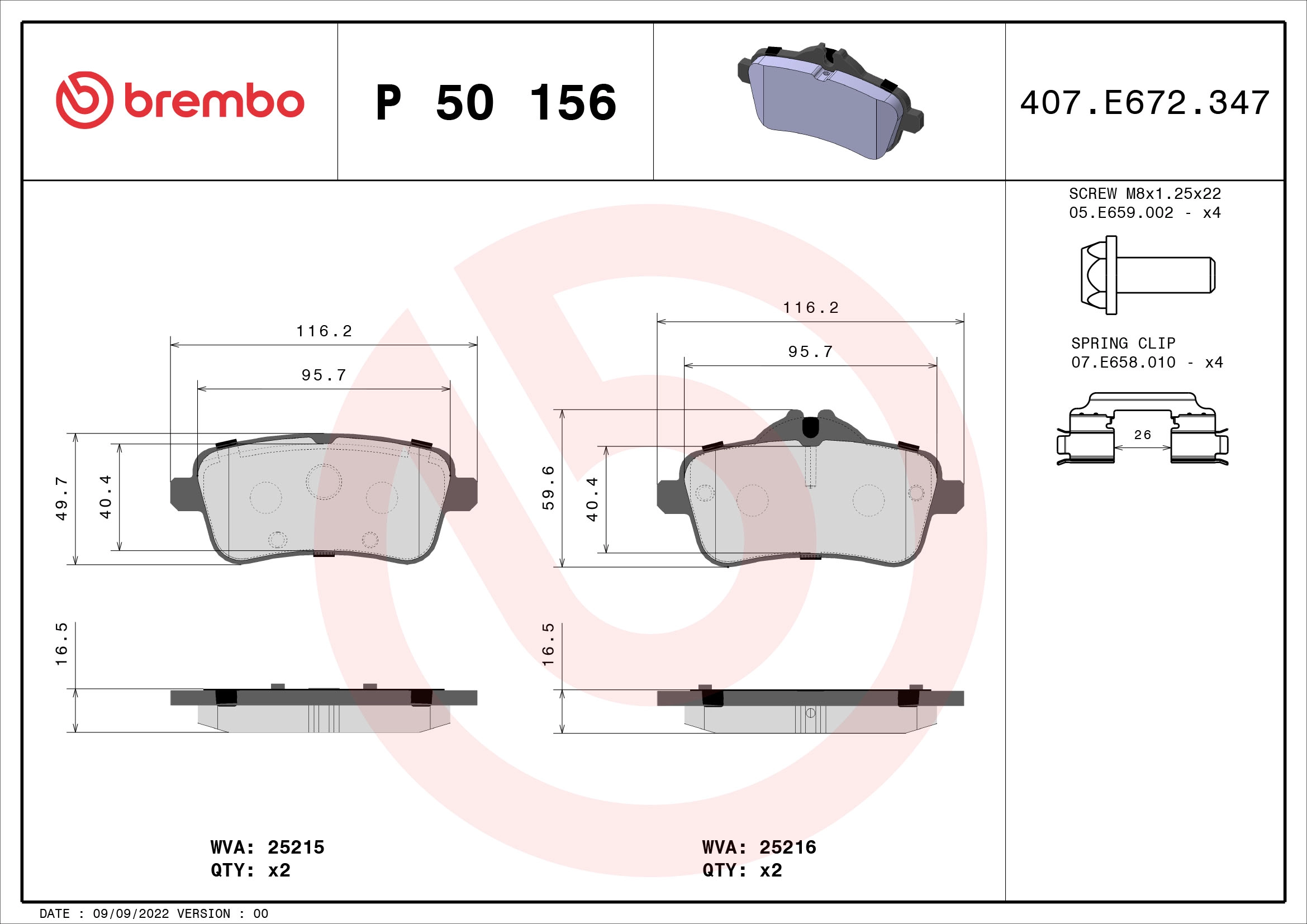 Brake pad BREMBO P 50 156