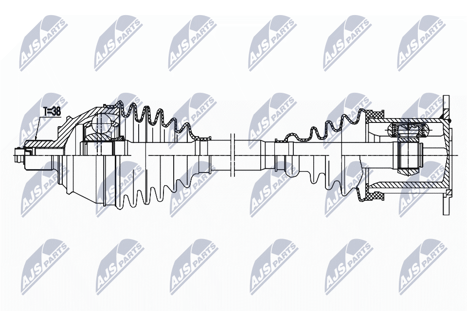 Полуось audi a8 3.2fsi4.2fsi3.0tdi 03- vw phaeton 6.0w12 02- правая NTY NPW-AU-034