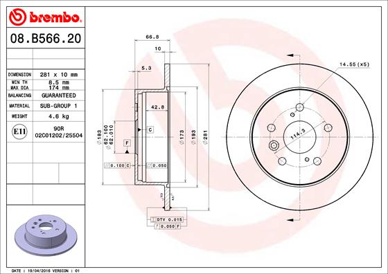 Brake disc BREMBO 08.B566.21