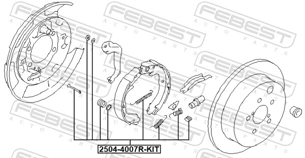 2504-4007r-kit монтажный комплект барабанных колодок FEBEST 2504-4007R-KIT