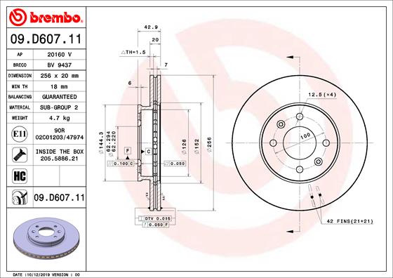 Диск тормозной BREMBO 09.D607.11