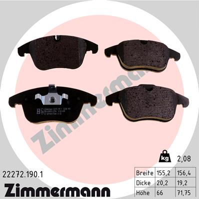Колодки тормозные дисковые /комплект 4 шт/ ZIMMERMANN 22272.190.1