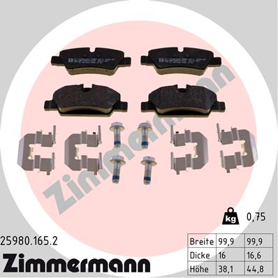Колодки тормозные дисковые /комплект 4 шт/ ZIMMERMANN 25980.165.2