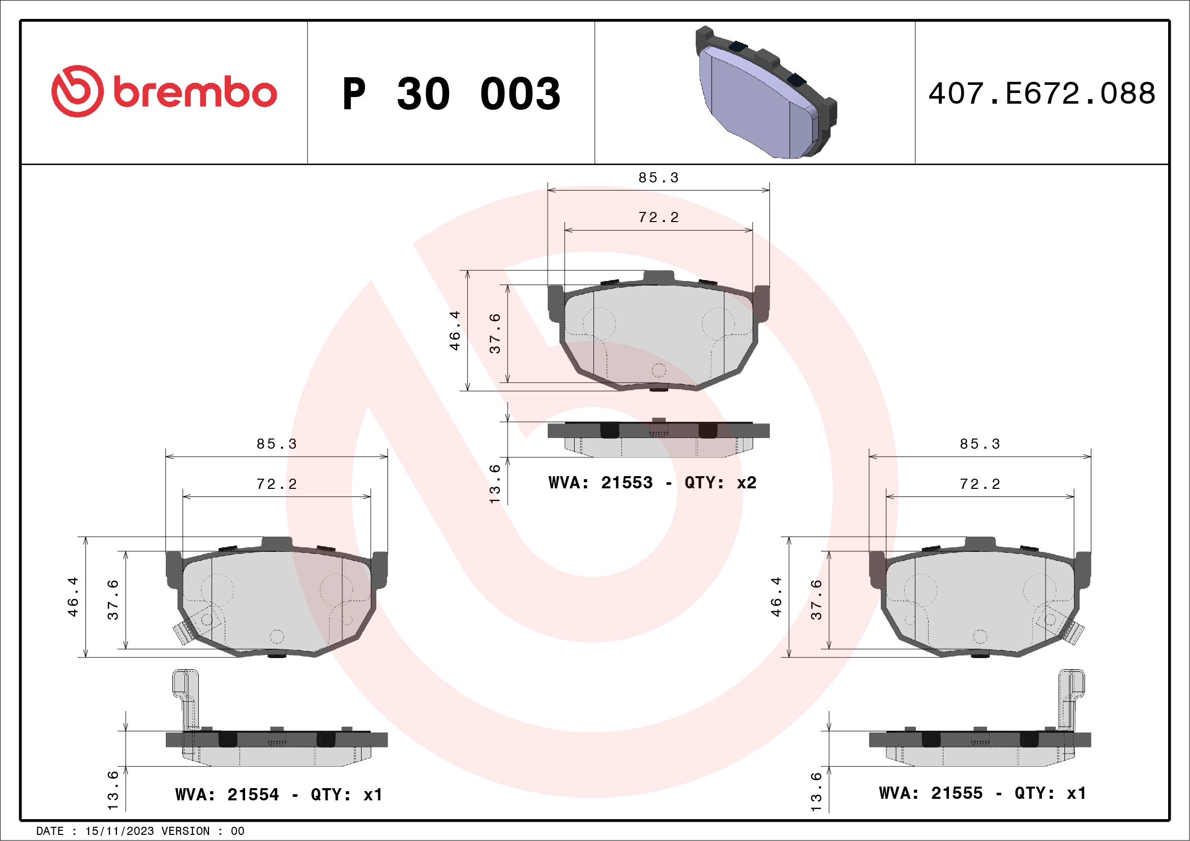 Тормозные колодки BREMBO P30003