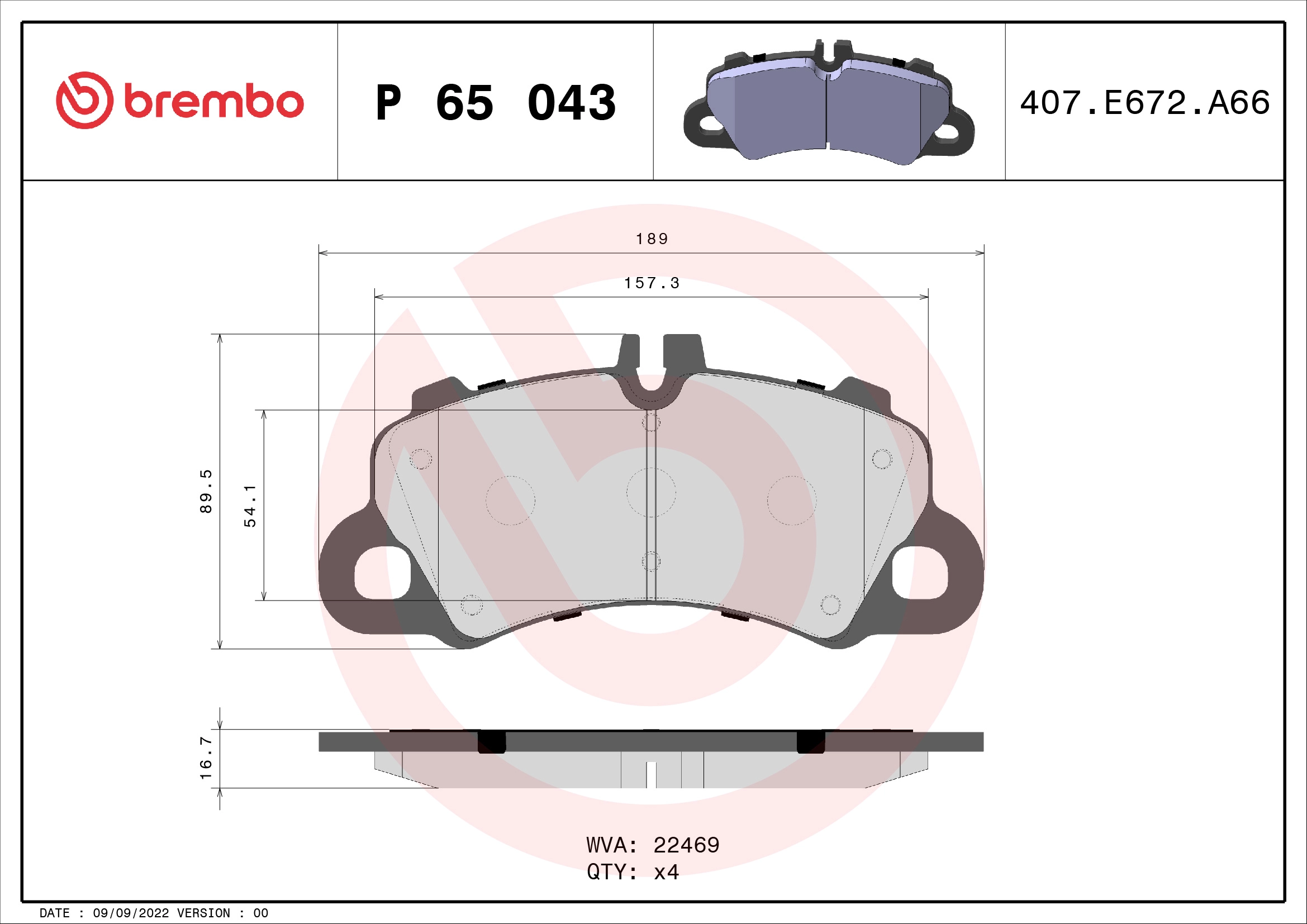 Колодки тормозные дисковые комплект BREMBO P65043