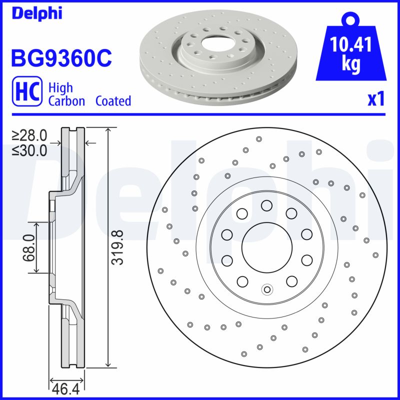 Bg9360c диск тормозной audi a4 2.0-3.2 04-/a6 1.8-4.2 97-05/a6 allroad 00-05 передний DELPHI BG9360C