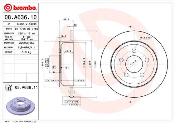Тормозные диски BREMBO 08.A636.11