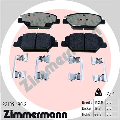 Комплект тормозных колодок дисковый тормоз opel insignia b country tourer (z18) 06.2017 ZIMMERMANN 22139.190.2