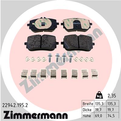 Комплект тормозных колодок дисковый тормоз mercedes-benz a-class (w177) a-klasse 07.2018 ZIMMERMANN 22942.195.2