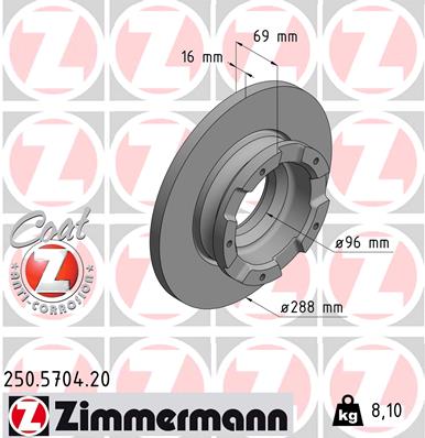 Тормозной диск ford transit v363 bus (fad fbd) 05.2019 ZIMMERMANN 250.5704.20