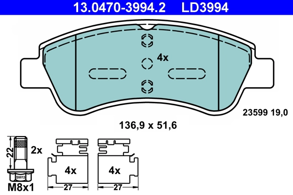 Тормозные колодки ATE 13.0470-3994.2