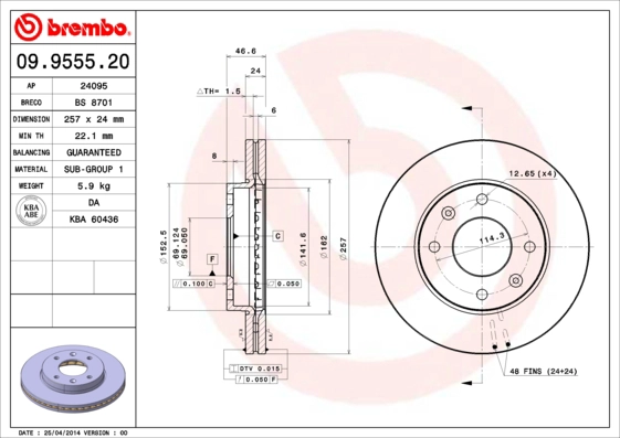 Тормозные диски BREMBO 09.9555.20