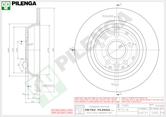 Диск тормозной PILENGA 5285