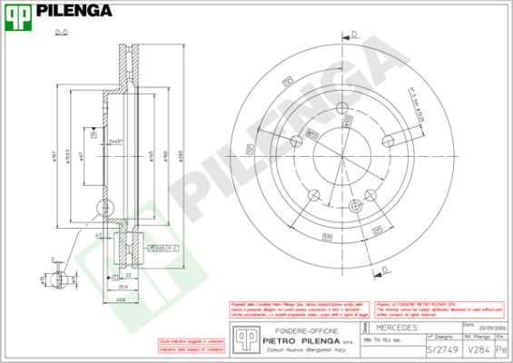 Диск тормозной PILENGA V284