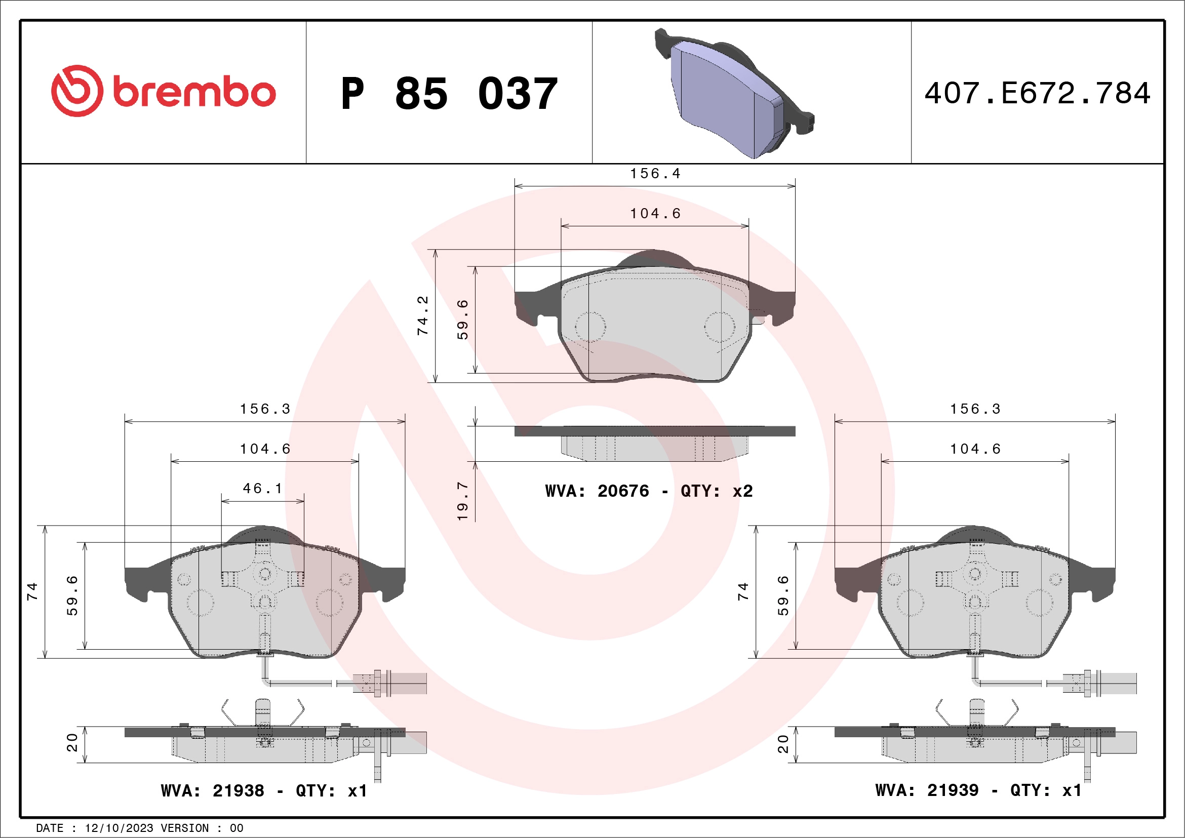 Колодки тормозные дисковые BREMBO P85037X