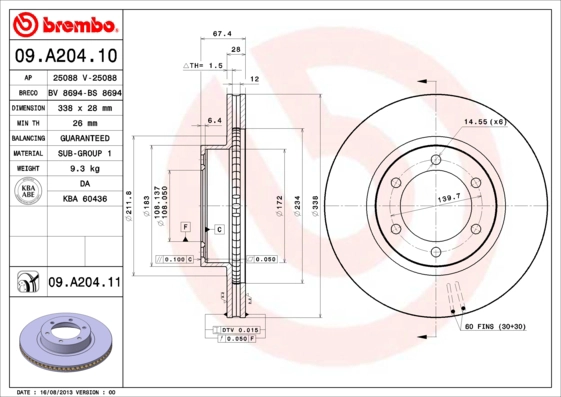 Диск тормозной BRECO BS 8694