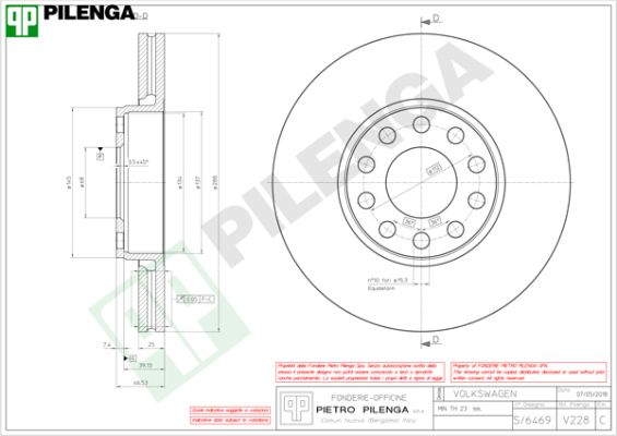 Диск тормозной PILENGA V228