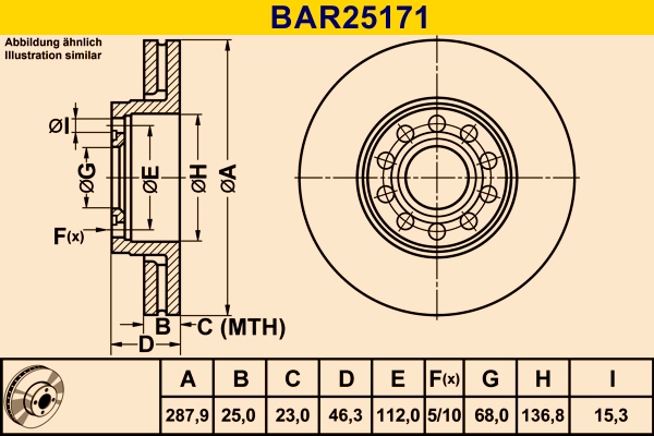 Диск тормозной BARUM BAR25171