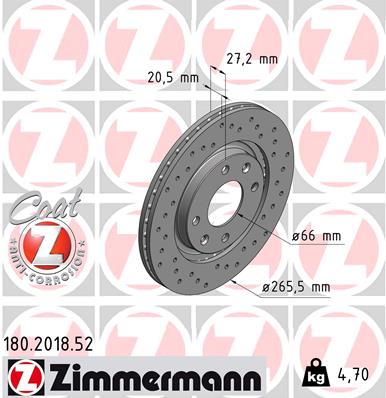Диск тормозной ZIMMERMANN 180201852