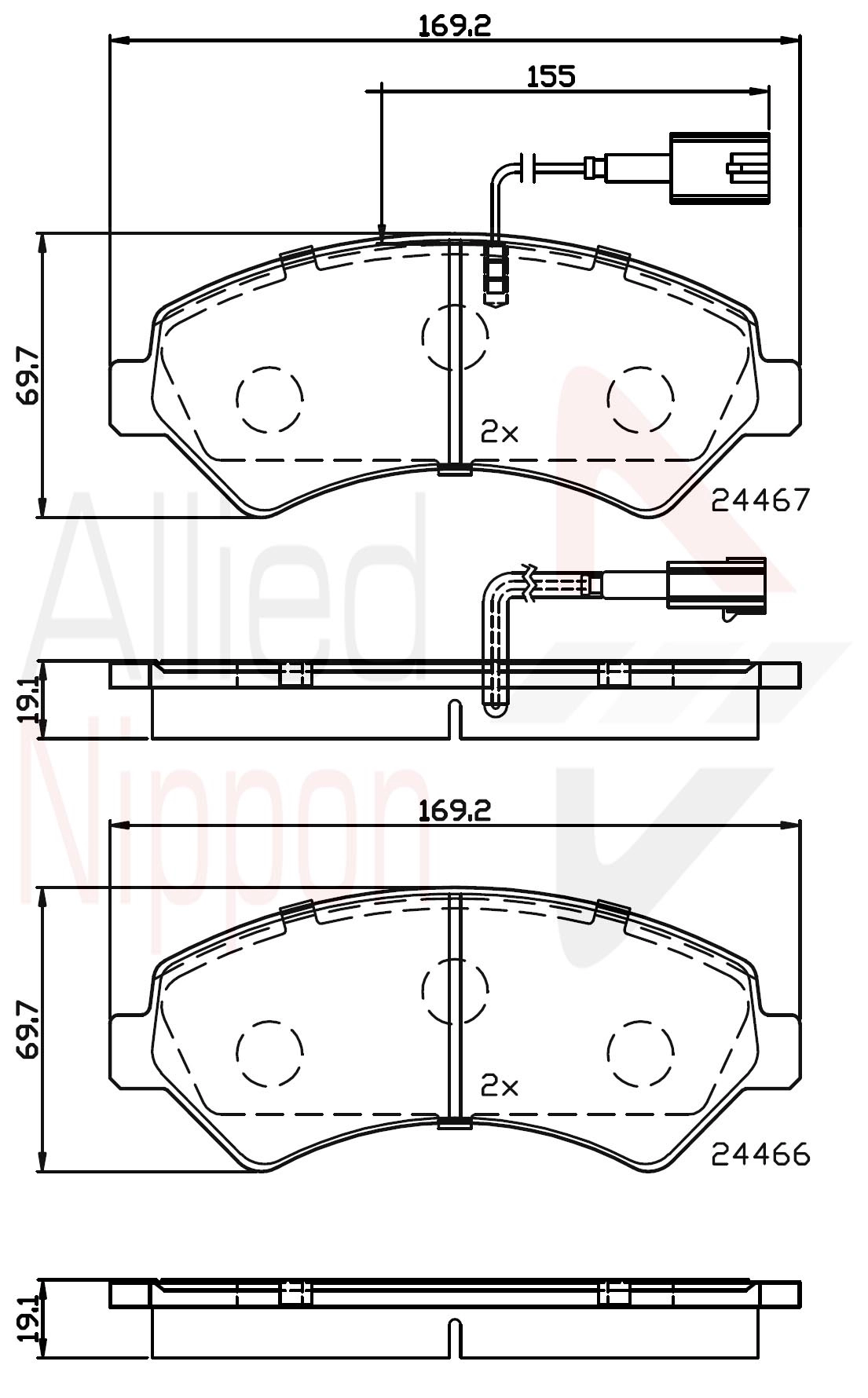 Колодки тормозные citroen/fiat/peugeot jumper/ducato/boxer fr 09/06- ALLIED NIPPON ADB12225