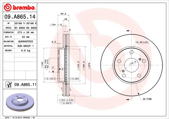 Диск тормозной BRECO BS 8806
