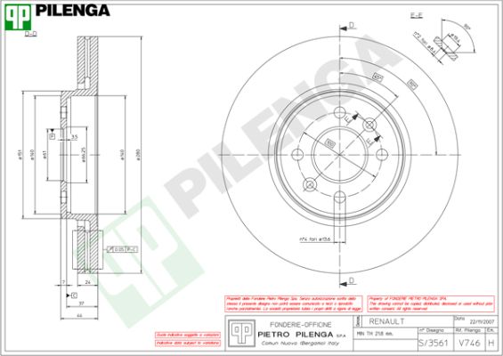 Диск тормозной PILENGA V746
