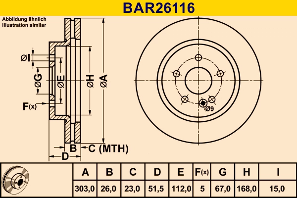 Диск тормозной BARUM BAR26116