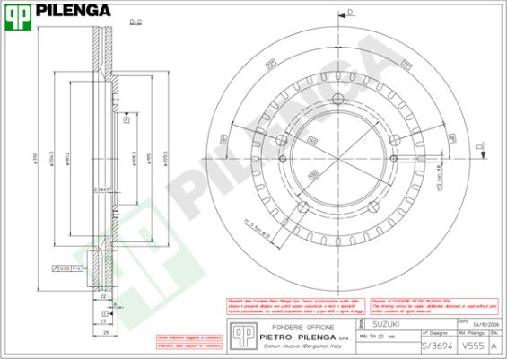 Диск тормозной PILENGA V555
