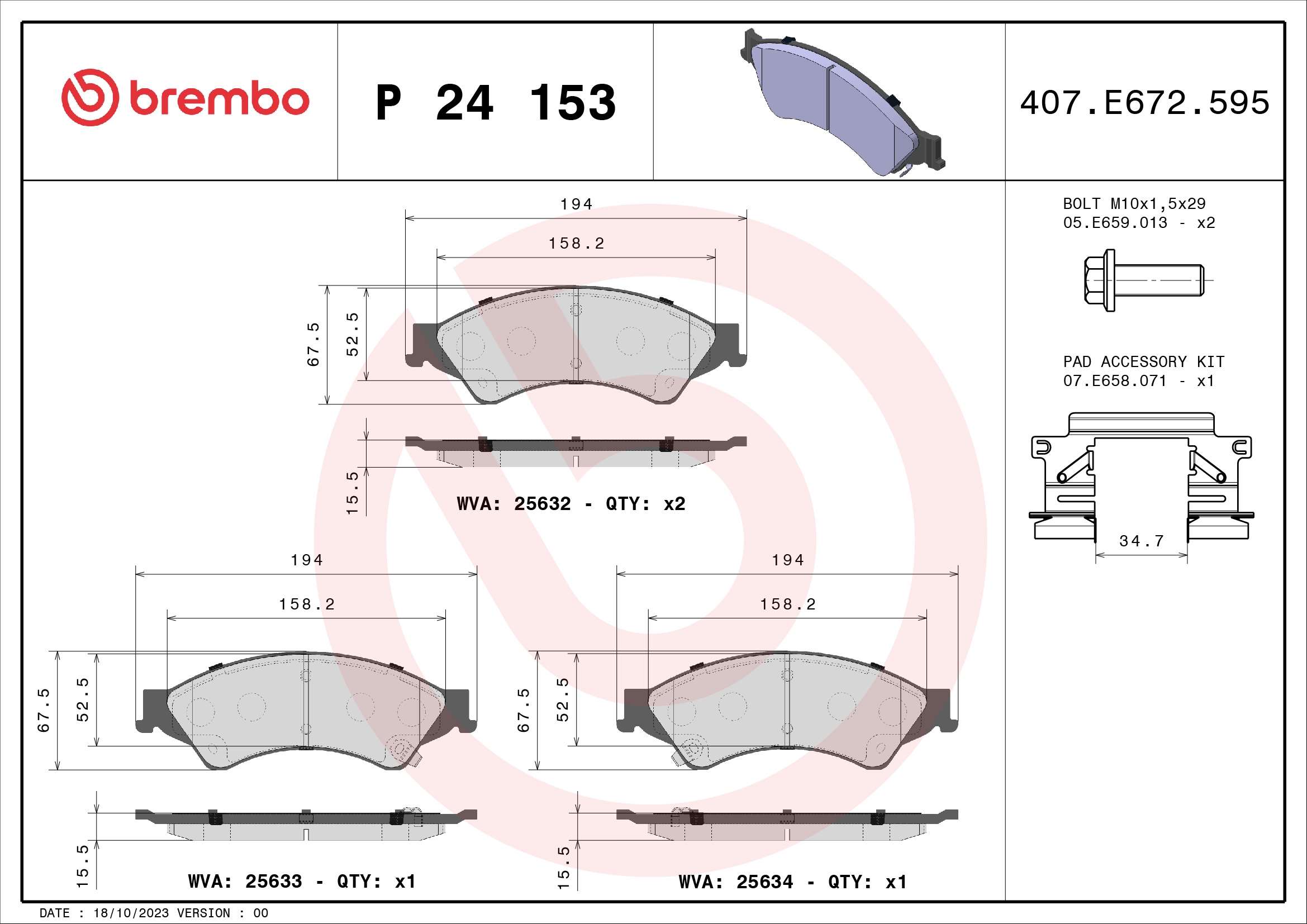 Колодки тормозные дисковые BREMBO P24153X