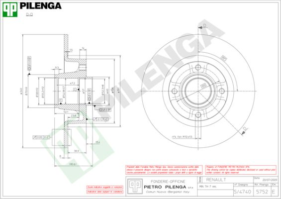 Диск тормозной PILENGA 5752