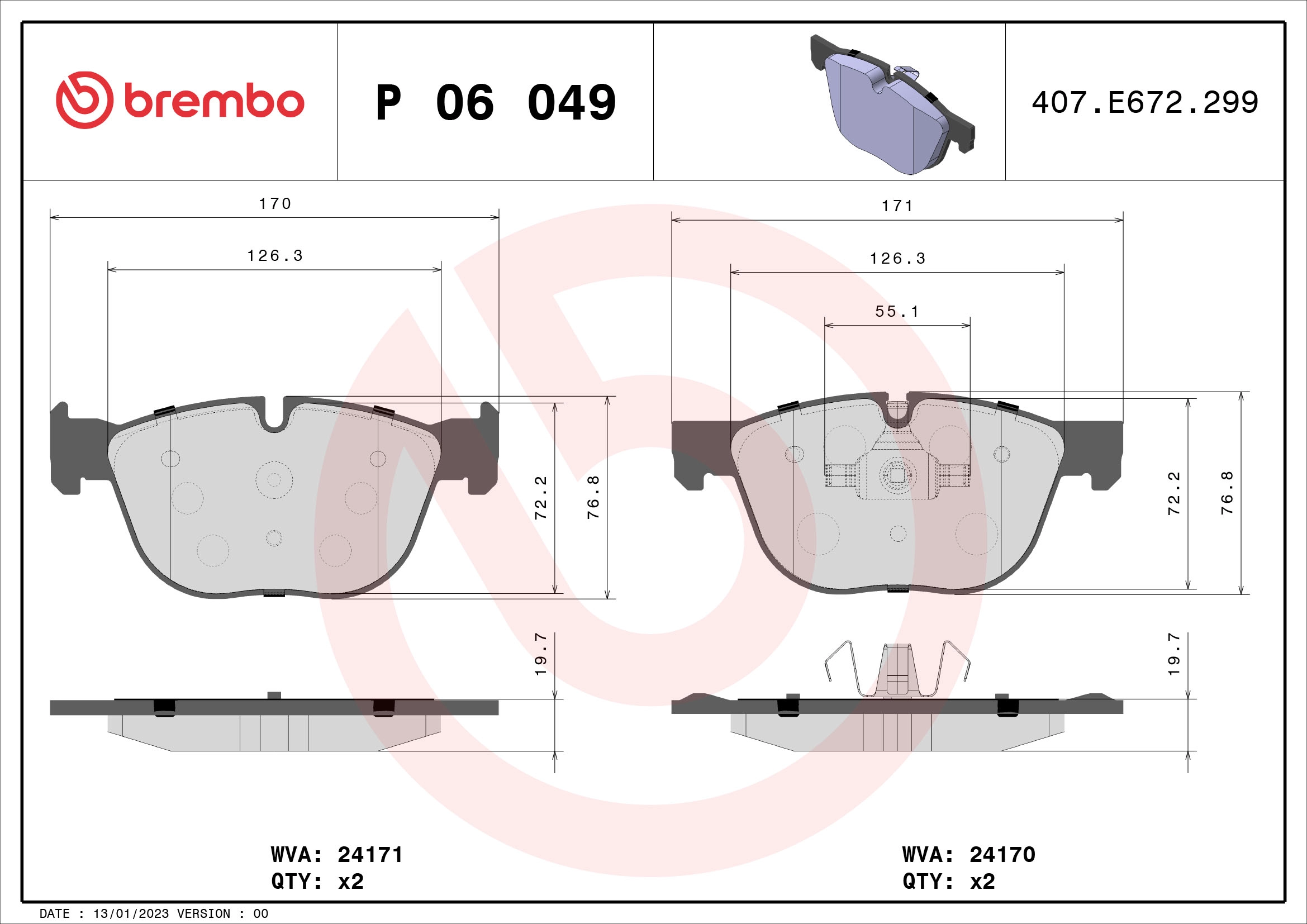 Колодки тормозные дисковые BREMBO P06049X
