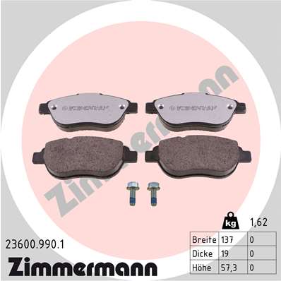 Колодки торм rdz pgt 307 16-16v/20-16v/20hdi 99/07- ZIMMERMANN 236009901