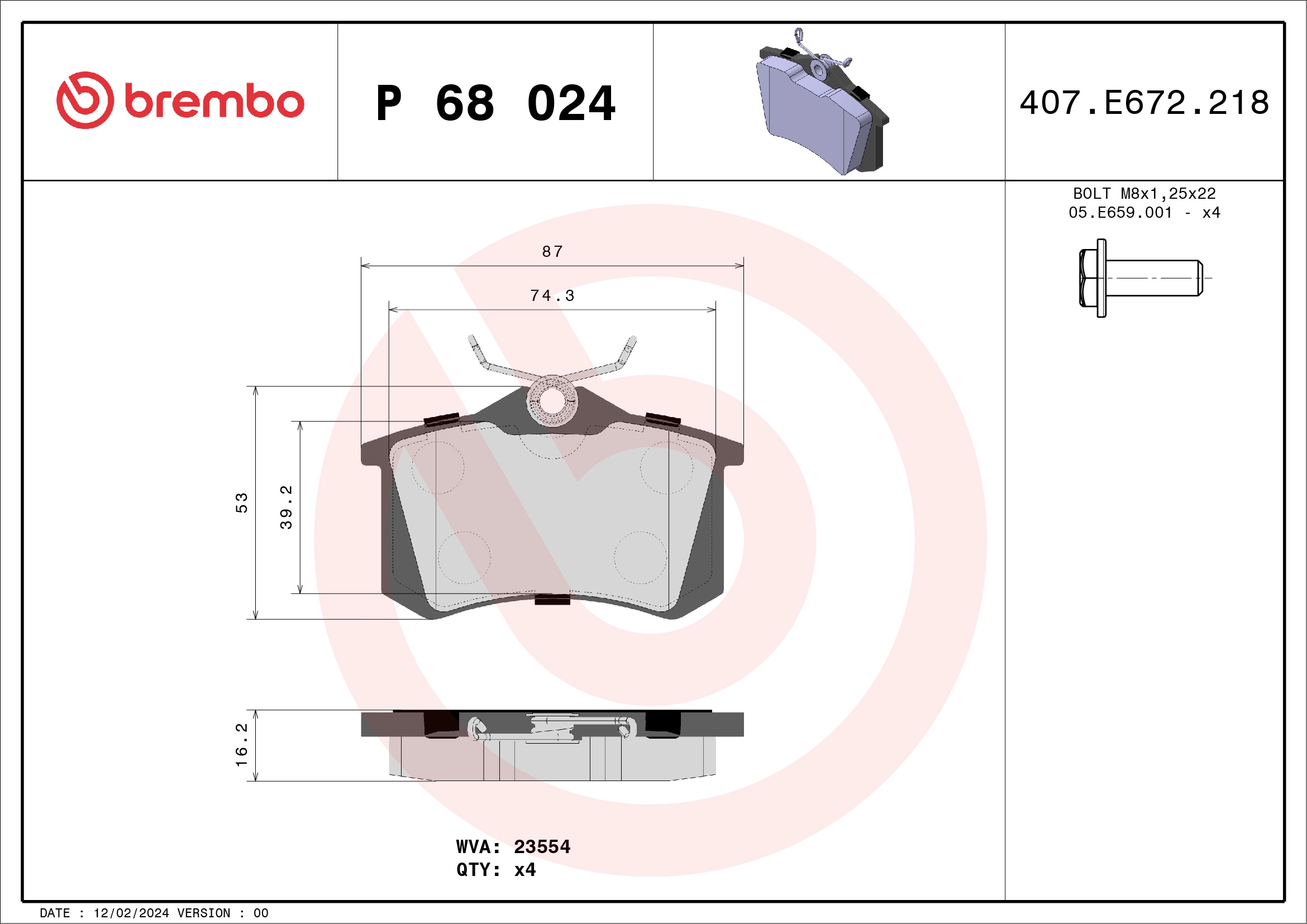 Колодки тормозные дисковые BREMBO P68024X