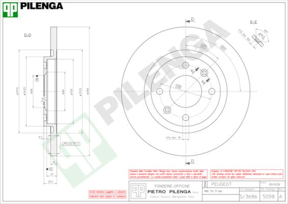 Диск тормозной PILENGA 5098