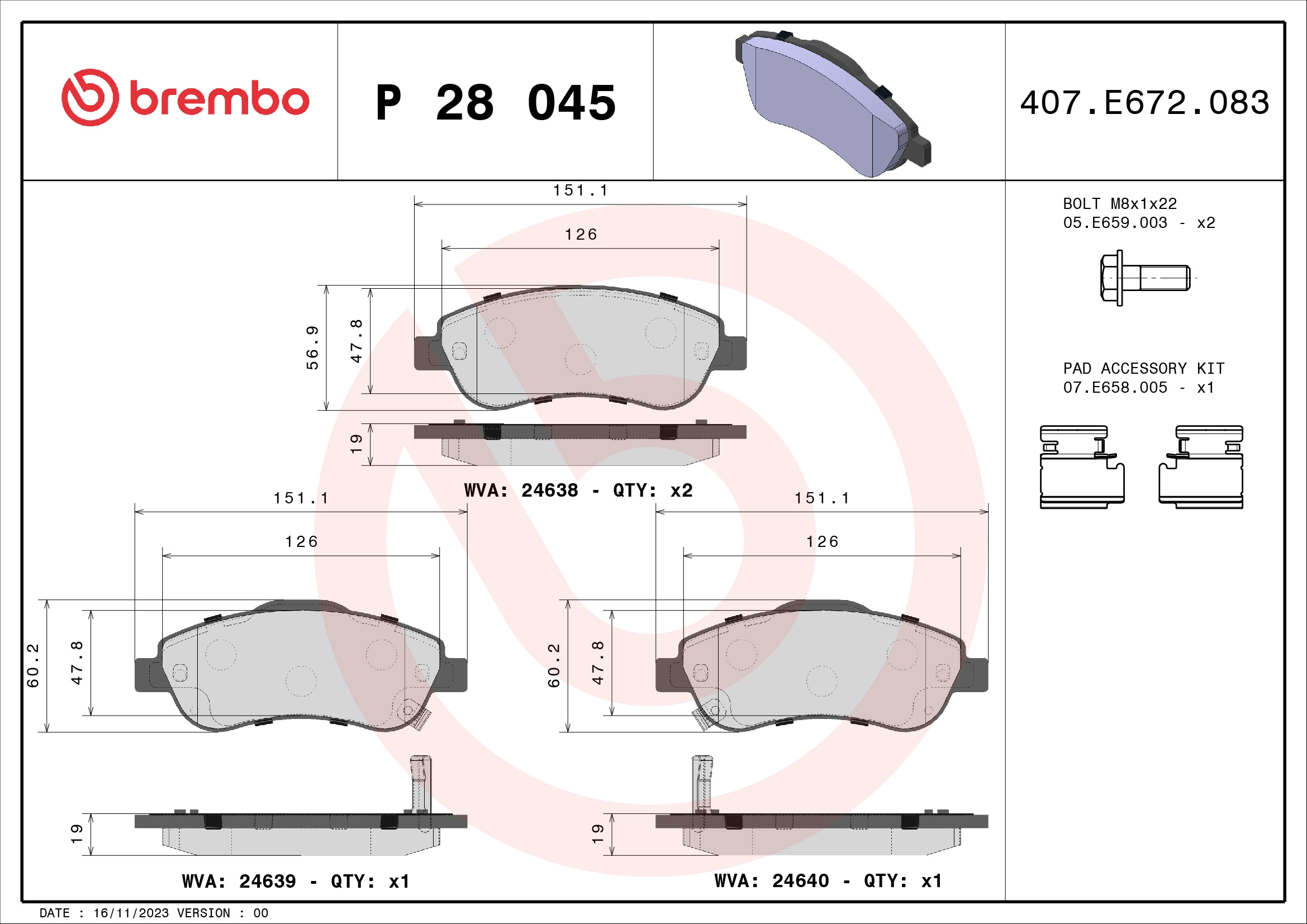 Колодки тормозные дисковые BREMBO P28045X