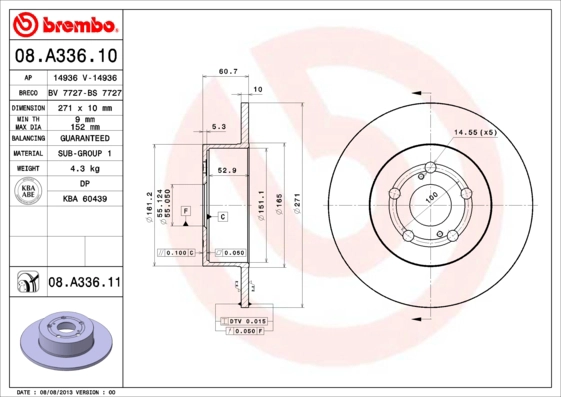 Диск тормозной BREMBO 08.A336.10