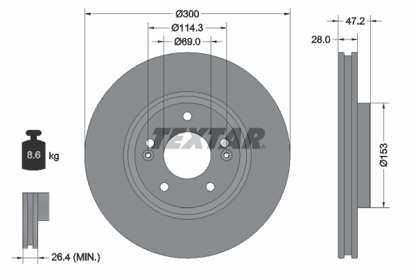 Диск тормозной с покрытием pro+ 300x28 (26.4) TEXTAR 92166505