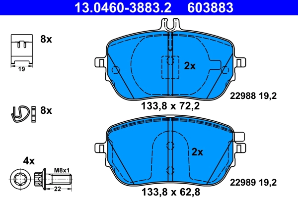 Тормозные колодки перед mb a (w177)/ b (w247) 2018- ATE 13.0460-3883.2